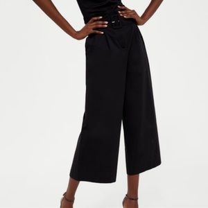 Zara belted high rise paper bag wide leg c…